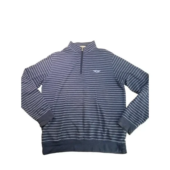 Peter Millar Men's S Blue Stripe Pullover Mock Neck 1/4 Zip Golf Top Sweatshirt - Picture 4 of 12